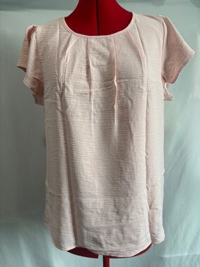 Light Pink Pleated Short Sleeve Blouse
